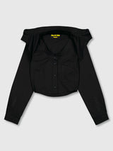 クロップダブルカラーシャツ (Black)