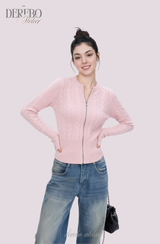 Round Zip-Up Twist Long Sleeve Knitwear