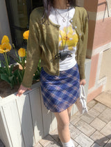 Blooming Chek Banding Mini Skirt