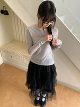 Juril Mesh Frill Tiered Elastic Midi Skirt
