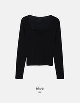 Raymi Heart Neck Shirring Slim Rib T-Shirt (4color)
