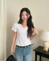 [MADE/S,M] ベーシックレーヨンVネック半袖Tシャツ