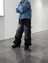 No.1111 diagonal cago wide denim PT