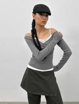 [MADE] Shabni V-neck Shirring Long-sleeved T-shirt