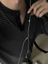 ASCLO ソフトボーダー ヘンリーネックTシャツ(2color)