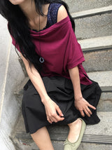 Lanka Two-Way Shoulder Loose Fit Short Sleeve Tee