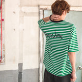 M17110 M. Tシャツ オフストライプグリーン