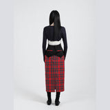 Checked long skirt (Red)