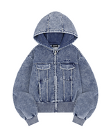Odd-Signature-Denim-Sweat-Crop-Zip-Up - 2COLOR
