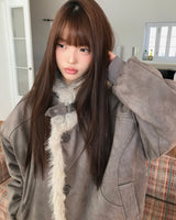 ハイネックキルティングフェイクファースエードシアーリングジャケット