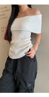 パーティーパールオフショルダー半袖Tシャツ