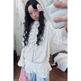 Vintage Floral Napoleon Button Loose Fit Hooded Zip-Up Hoodie