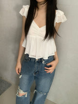 Raimon Shirred Chiffon Crop Blouse