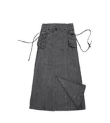Pigmented Rope Cut Cargo Long Skirt