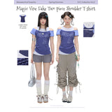 BETWEENAND “Magic Vine” Summer Lightweight Millennium Two-Piece Women’s Oversized-Neck Raglan Sleeve T-Shirt