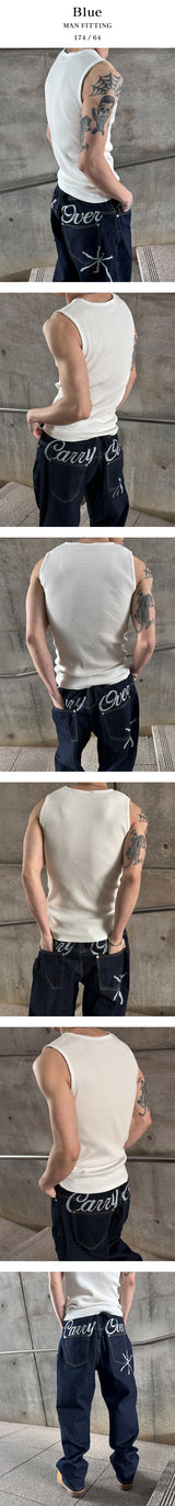 [Unisex] Handling stitch wide denim pants(3color)