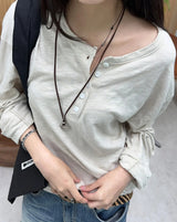 Heren Roll-up Slub Henley Neck Long Sleeve