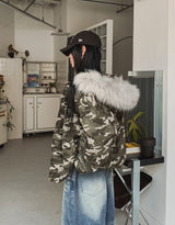 [Fur Detachable] エルモラクーンフードカモフラージュパディング