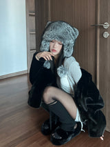 Mini tail soft fur eared fur hat (4 colors)