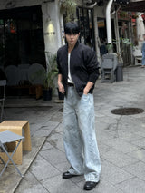 Cut line reverse denim pants