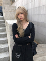 オーディン Vネック スタッド スリム Tシャツ