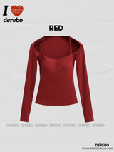 Square Neck Strap Line Long Sleeve Tee