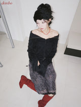Black Angora Turtleneck Cardigan Knitwear