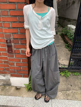 Ibe Balloon Wide Cut Nylon Banding Pants