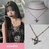 [チョ・ユリ, チュウ Necklace] エンジェリックハートロックレイヤードネックレス - Silver Color