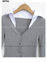 Preppy V-neck Shirt Layered Long Sleeve Knitwear