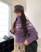 Purple Snow Turtleneck Cropped Knitwear