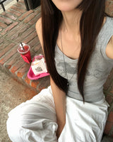 [ORIGINAL] Ash U-neck Lettering Ribbed Sleeveless