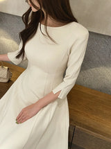 Deels Boat-Neck Puff Three Quarter Flare Long One Piece