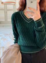 Cashmere Cable Stitch V-neck Knit (5color)