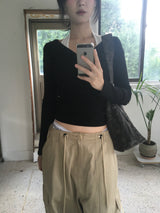 V-Neck Button Long Sleeve T