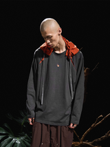 24AWザクリサリススキャブグレー&オレンジパッチワークフードTシャツ