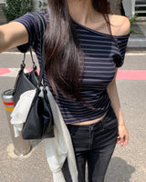 LUK ストライプアンバランシードTシャツ