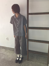26SS★ [BAONHAUS] Krunen Linen Check Short Sleeve Shirt Blouse