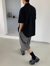 Two tuck wide banding half pants 2C