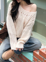Lip Neck Knit Punching Loose Knit (7color)