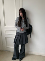 [Muffler Set/Fake Layered] チャドストライプレイヤードショートスリーブニットTシャツセット