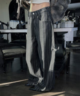 [Unisex] Stripe back strap wide pants