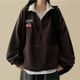 American Flag Coloring Fleece Semi-Zipup Anorak Sweatshirt