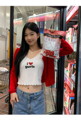 I Love Girl　vネックスリーブレスクロップトップ