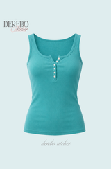 Turkish mint button sleeveless top
