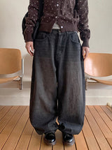 [unisex] リノンウォッシングワイドデニムパンツ