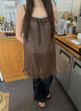 Zelda Dot Frill See-through Sleeveless Layered One Piece