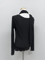 [Muffler set] Pleats U-neck Long Sleeve T-shirt