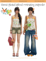 BETWEENAND Hawaii-style pleated, asymmetrical color-block top for women, with printed straps and a tank top design