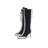Boxing Two-Tone Lace-Up Boots Heel(Silver)